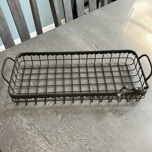 Rustic Brown Metal Grid Tray Birds Decor with Handles 18" x 8"